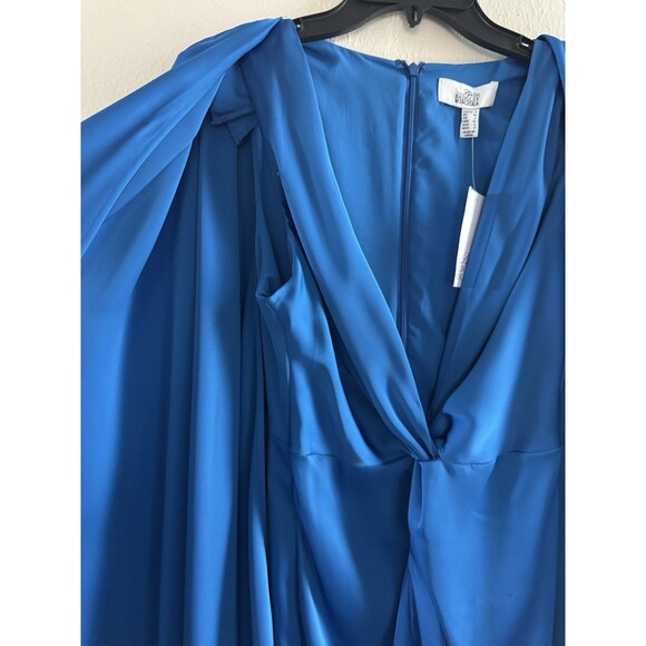 Badgley Mischka Nora Satin V-Neck Long Bell Sleeve Twist Front Mini Dress size 2 - Picture 5 of 14